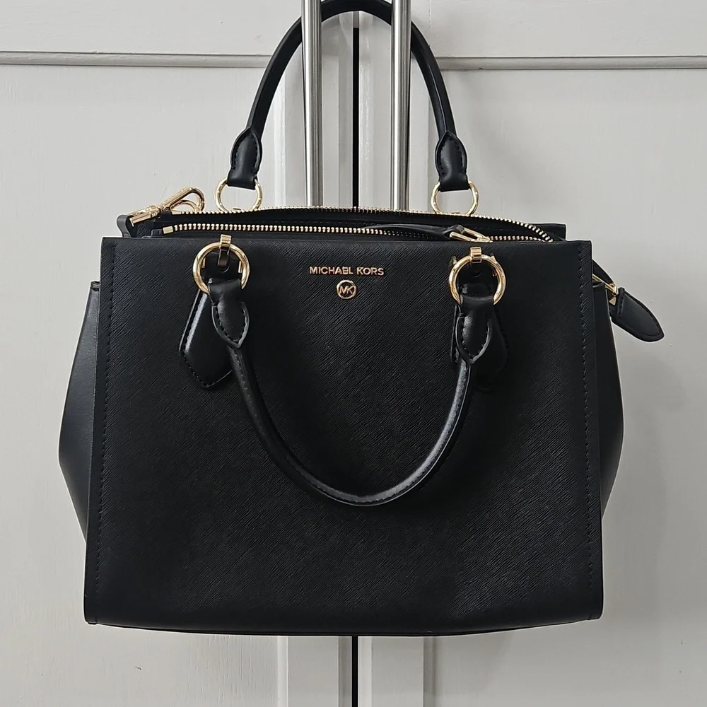NEW MICHAEL Michael Kors Marilyn Medium Leather Satchel Black - Picture 4 of 8